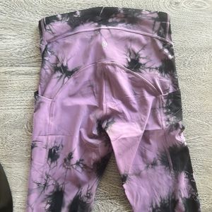 Purple tie dye LULULEMON power thru 25” leggings